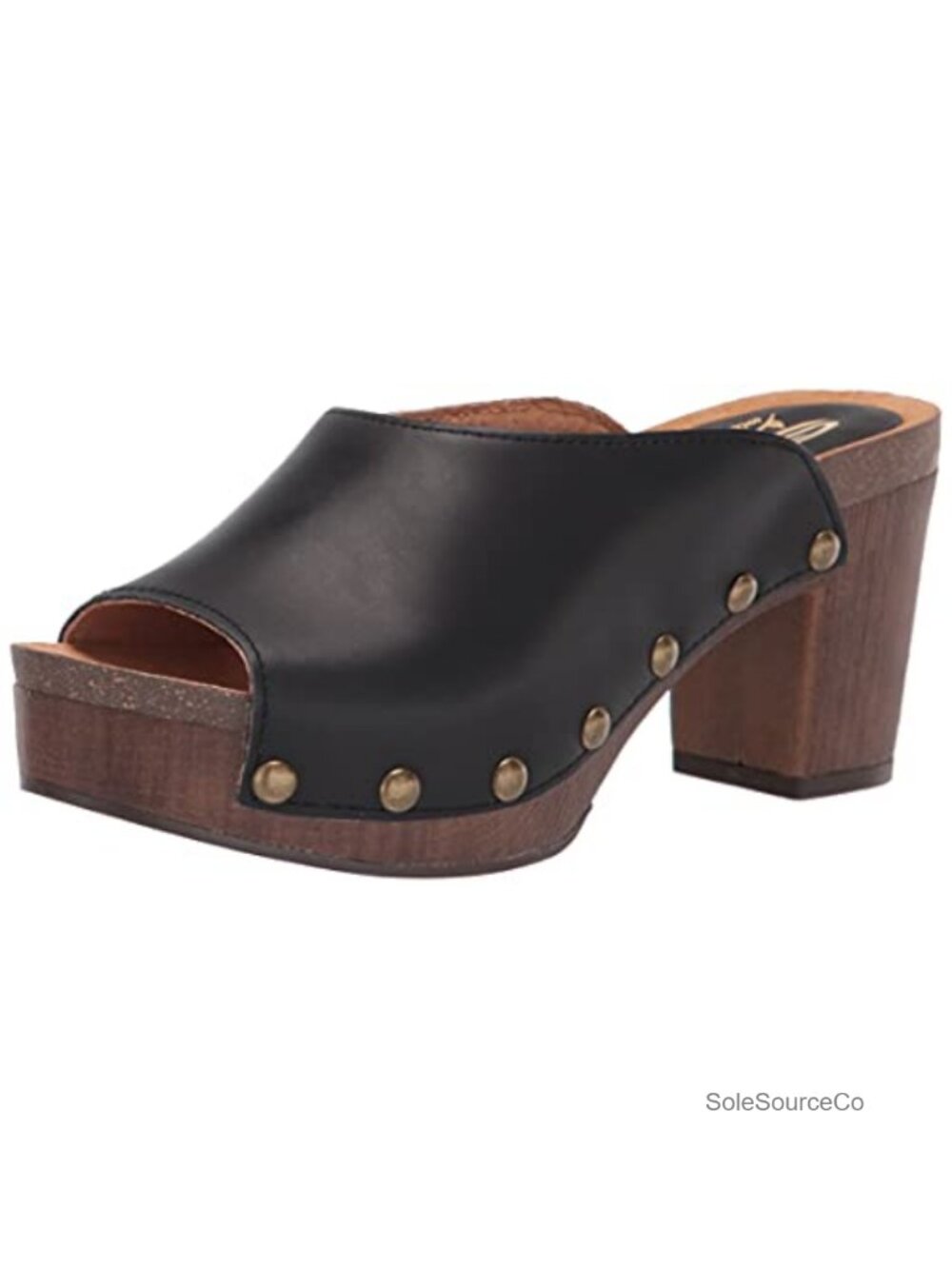 Sbicca Leather Platform Clog Mule Open Toe Block Heel Slip-On